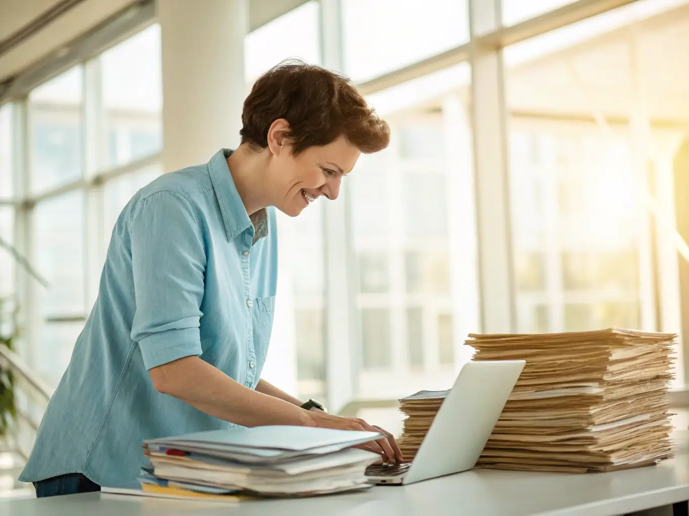 A person is on the phone, taking a reservation for a spot on the SRQ Local Spotlight postcard. The background is a busy office environment, emphasizing the urgency and demand for the service.