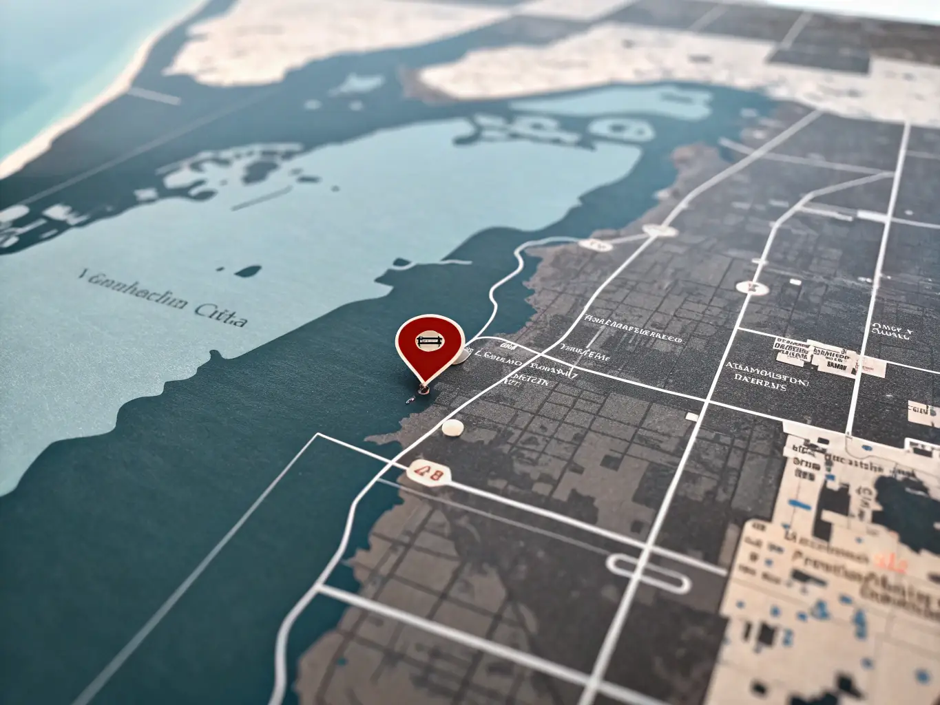 A map of Sarasota, FL, with highlighted EDDM (Every Door Direct Mail) routes, showing targeted areas for postcard delivery. The map is overlaid with pushpin icons indicating specific neighborhoods.