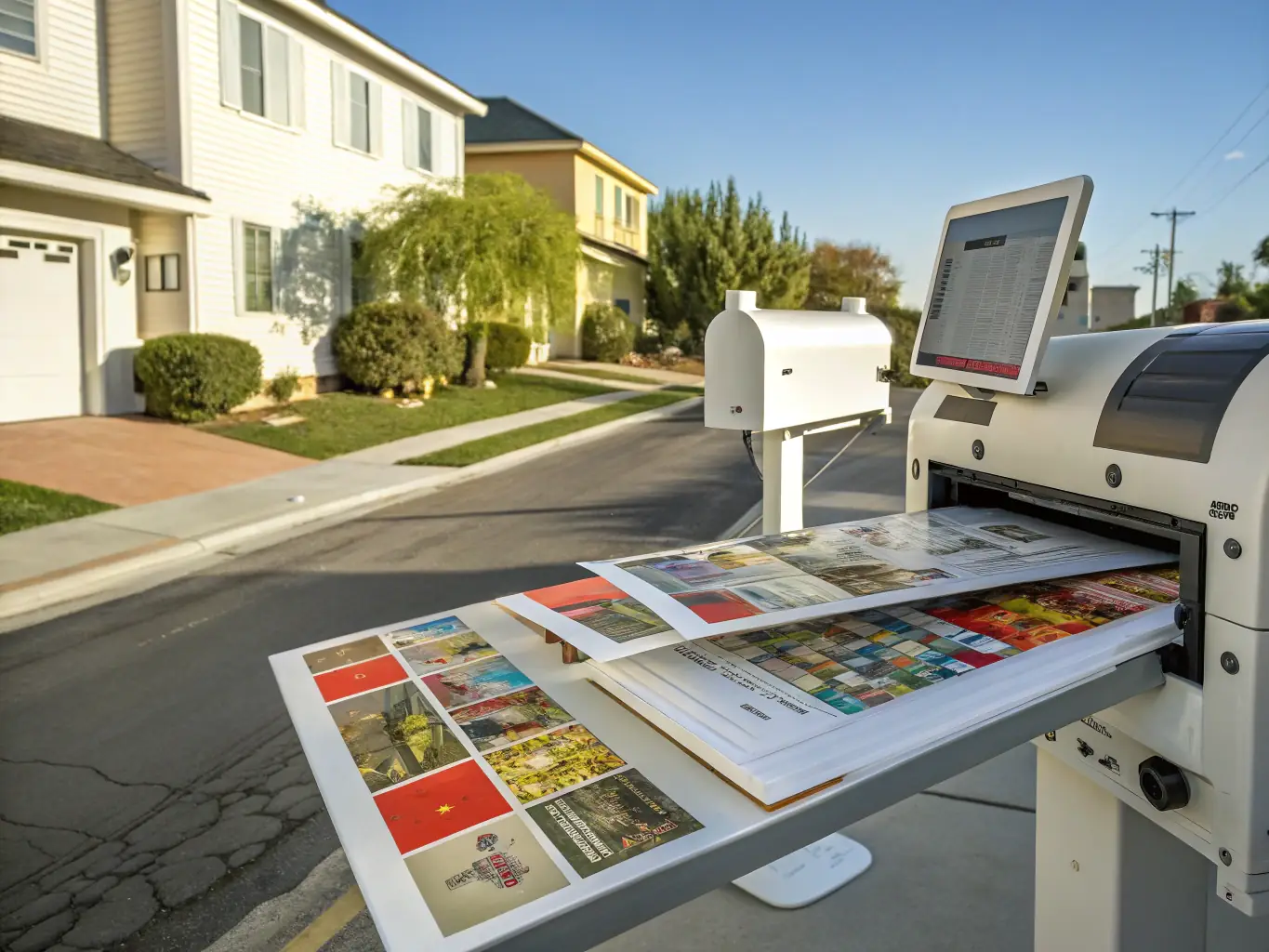 A close-up shot of a hand holding a large, glossy 9x12 postcard, emphasizing its size compared to a standard postcard. The background is blurred to keep the focus on the postcard.